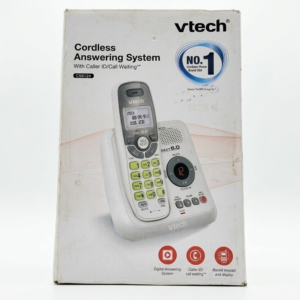 Vtech CS6124 Cordless Answering System DECT 6.0 Caller ID White Backlit Keypad